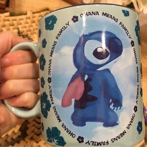 LILO AND STITCH DISNEY MUG. Ohana means family blue glitter mug cup